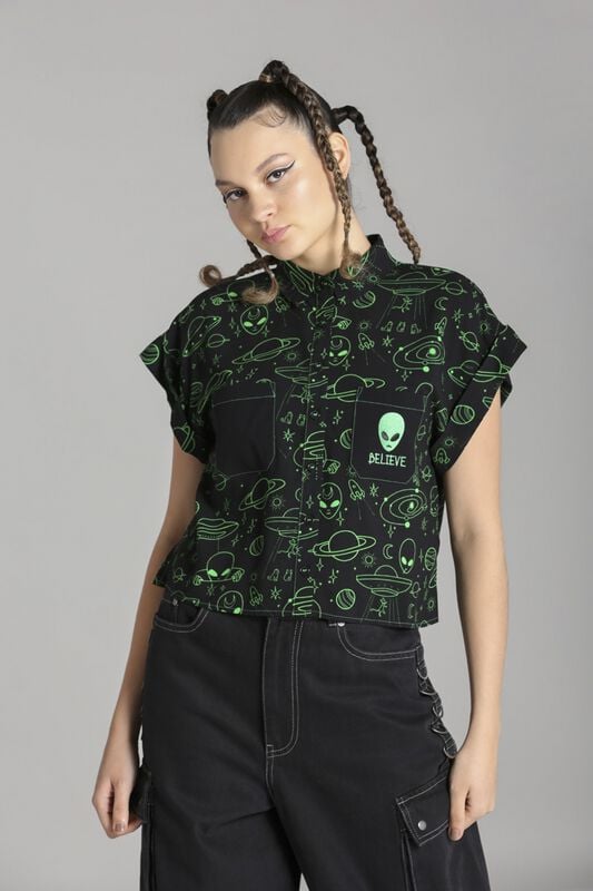 Gothicana By Emp "Mulder Shirt" Blouse Black-green By Hell Bunny