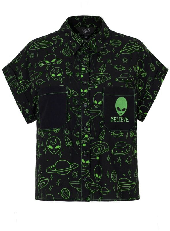 gothicana by emp "Mulder Shirt" Blouse black-green by Hell Bunny