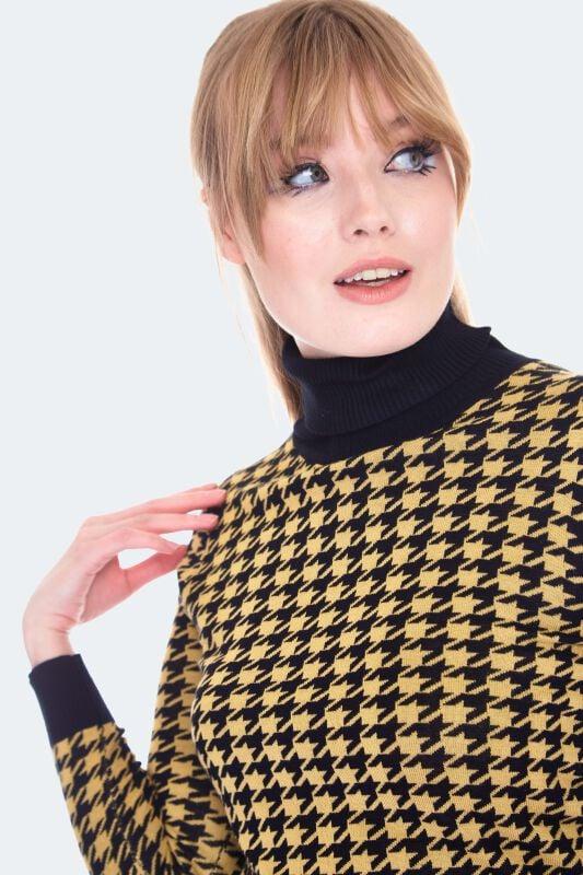 Gothicana By Emp "Mustard And Black Houndstooth Jumper" Knit Jumper Yellow-black By Voodoo Vixen