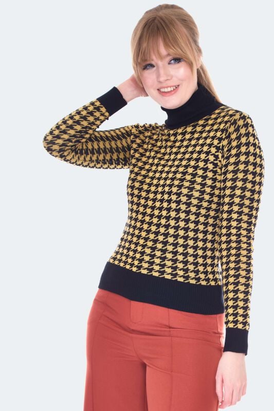 gothicana by emp "Mustard And Black Houndstooth Jumper" Knit jumper yellow-black by Voodoo Vixen
