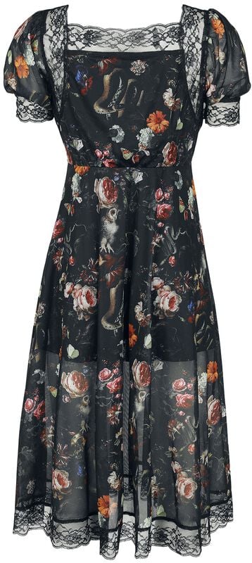 Gothicana By Emp "Night Garden Print Midi Dress" Midi Dress Multicolour By Jawbreaker