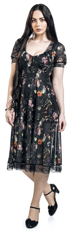 Gothicana By Emp "Night Garden Print Midi Dress" Midi Dress Multicolour By Jawbreaker
