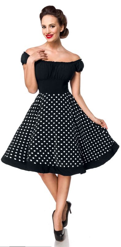 Gothicana By Emp "Off-The-Shoulder Swing Dress" Midi Dress Black-white By Belsira