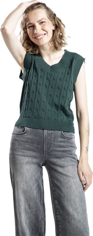 Gothicana By Emp "Olive Waistcoat" Top Green By Banned Retro