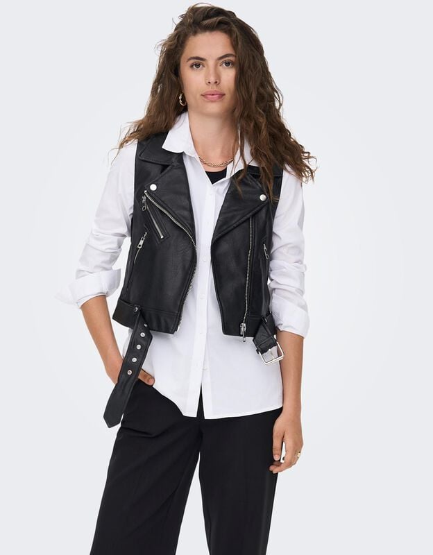 Gothicana By Emp "Onlvera Faux Leather Waistcoat" Vest Black By Only