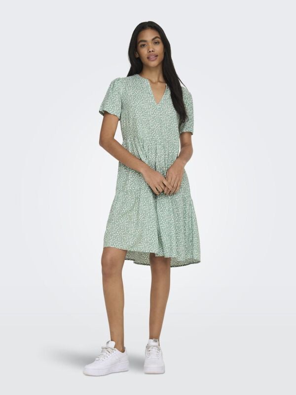 Gothicana By Emp "Onlzally Life S/S Thea Dress NOOS" Mini Dress Green-white By Only