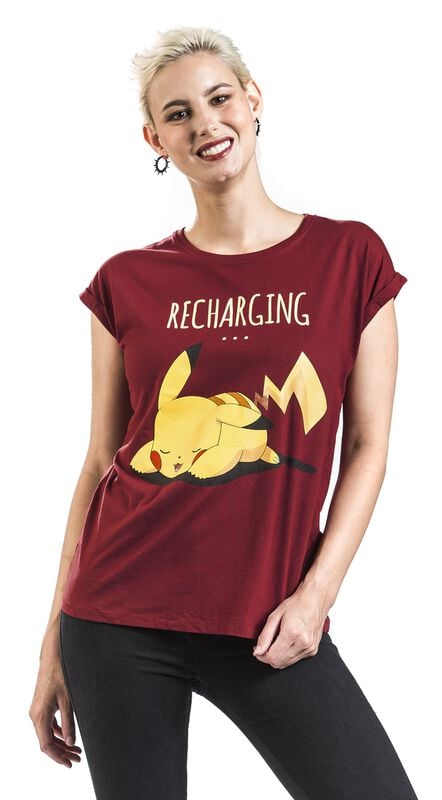 Gothicana By Emp "Pikachu - Recharging" T-Shirt Burgundy By Pokémon