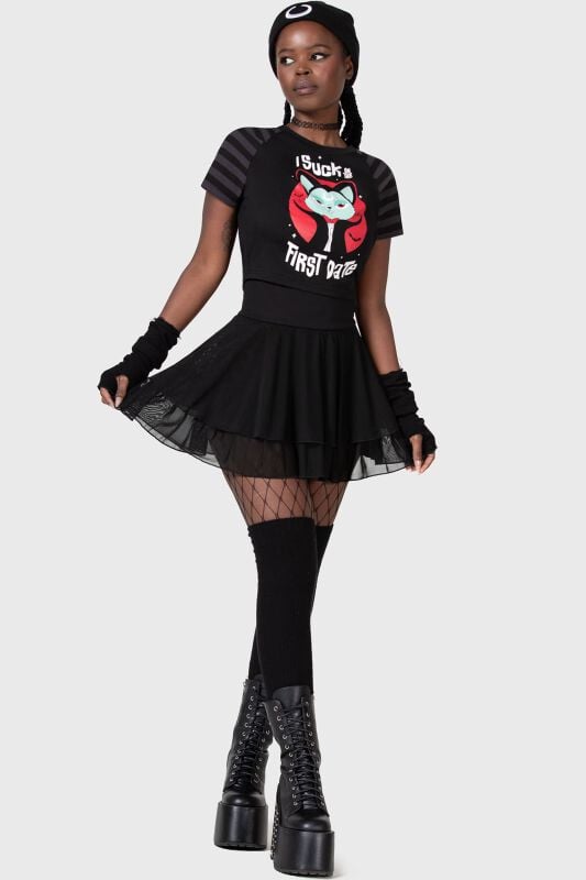 Gothicana By Emp "Purrrfect Pairing Crop Top" T-Shirt Black-grey By THE VAMPURR By KILLSTAR