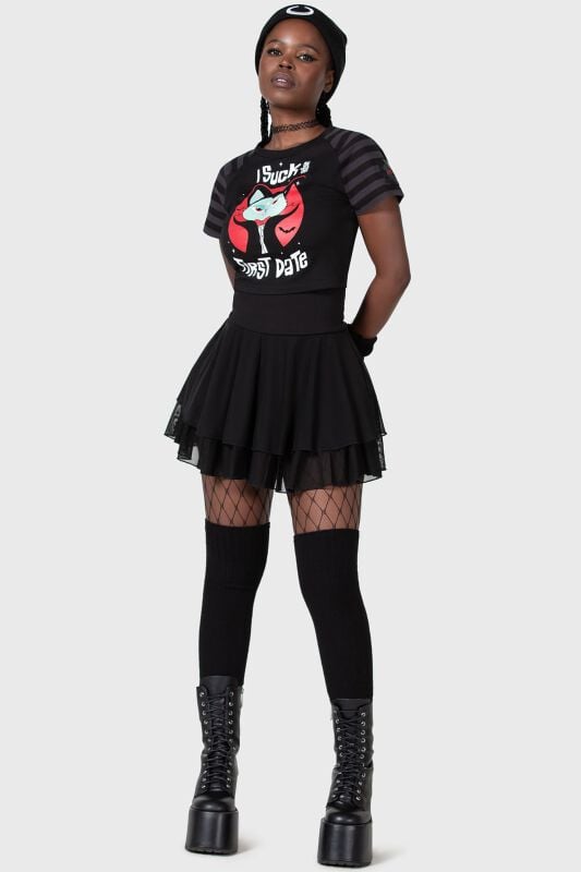 Gothicana By Emp "Purrrfect Pairing Crop Top" T-Shirt Black-grey By THE VAMPURR By KILLSTAR