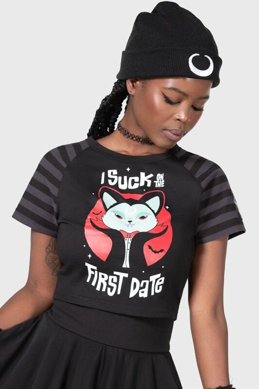 gothicana by emp "Purrrfect Pairing Crop Top" T-Shirt black-grey by THE VAMPURR by KILLSTAR