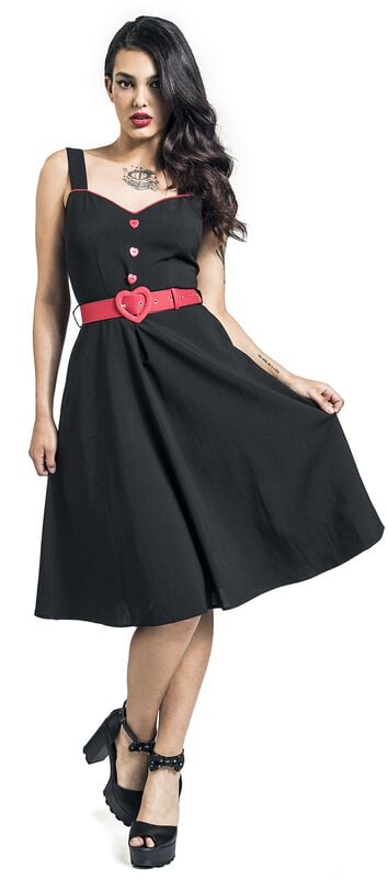 Gothicana By Emp "Queen Heart Button Flare Dress" Midi Dress Black-red By Voodoo Vixen