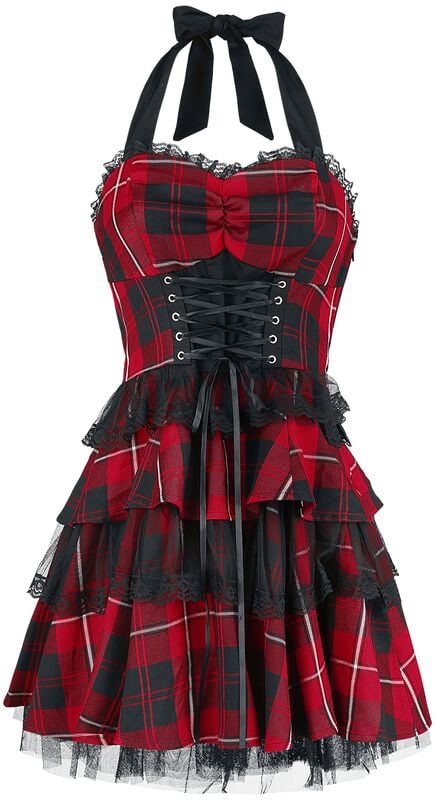 Gothicana By Emp "Red Tartan Gothic Dress" Mini Dress Black-red By H&R London