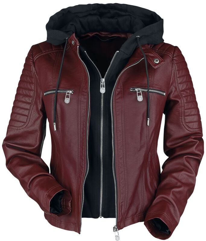 Gothicana By Emp "Road Tripping" Imitation Leather Jacket Dark Red By Black Premium By EMP