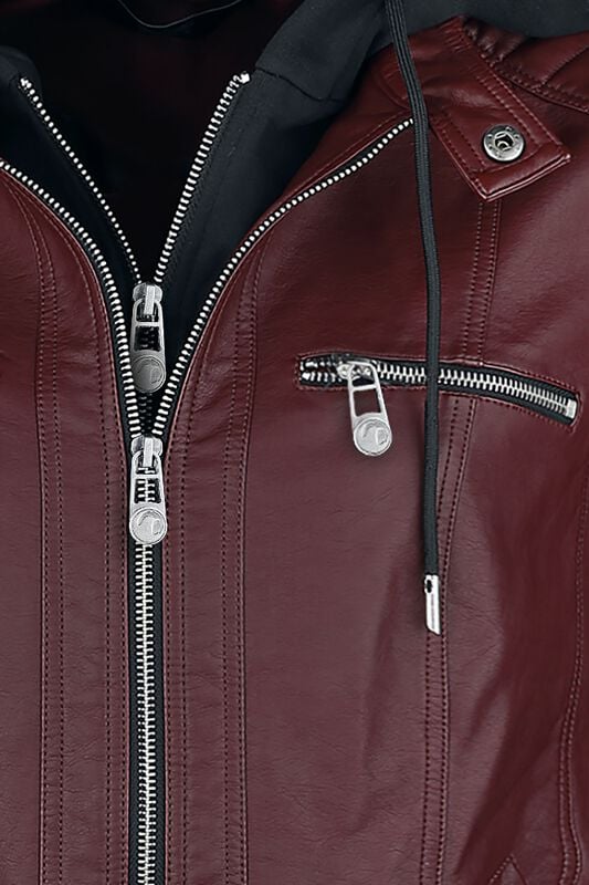 Gothicana By Emp "Road Tripping" Imitation Leather Jacket Dark Red By Black Premium By EMP