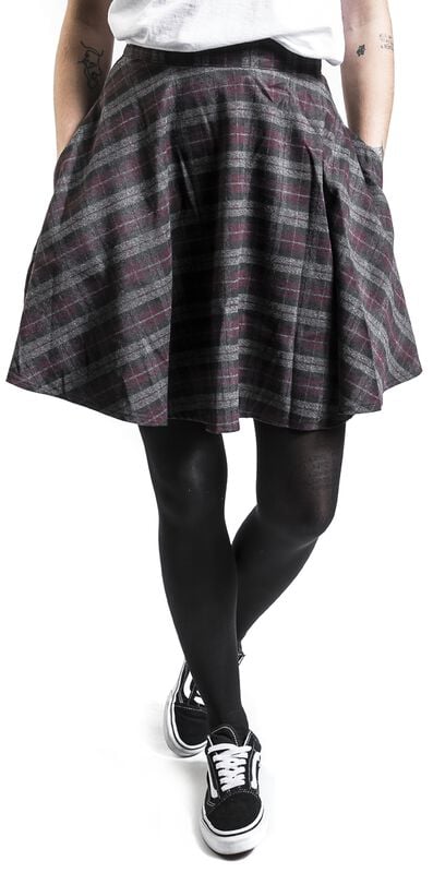 Gothicana By Emp "Rock Check Flared Skirt" Mini Skirt Grey-purple By Banned Retro