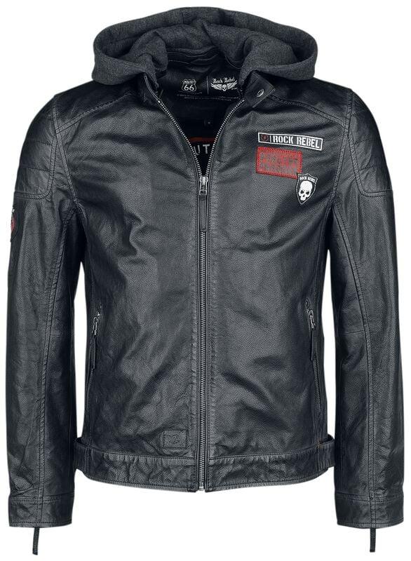 Gothicana By Emp "Rock Rebel X Route 66 - Leather Jacket" Leather Jacket Black By Rock Rebel By EMP