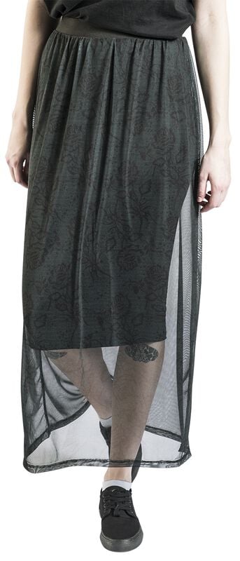 Gothicana By Emp "Roses" Maxi Skirt Black-green By Outer Vision
