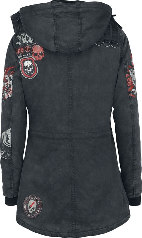 Gothicana By Emp "She Rules" Winter Jacket Grey By Rock Rebel By EMP