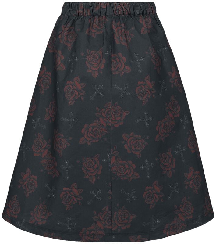 Gothicana By Emp "Skirt With Roses And Crosses" Midi Skirt Black By Rock Rebel By EMP