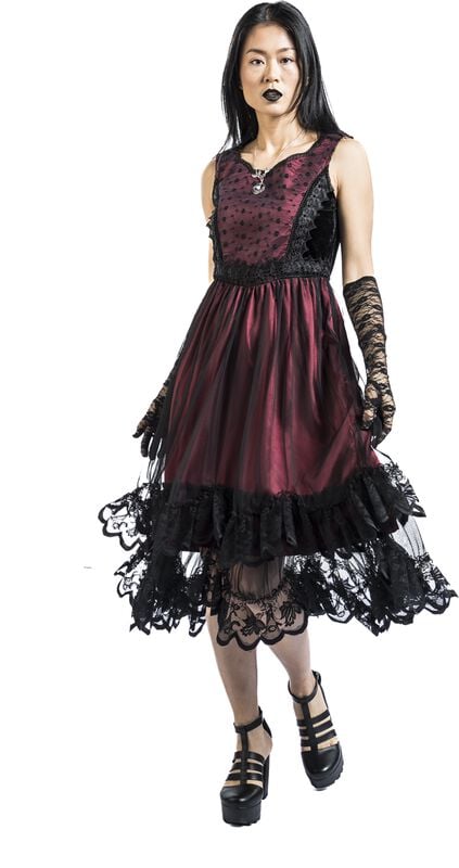 Gothicana By Emp "Sleeveless Lace Dress" Midi Dress Black-red By Gothicana By EMP