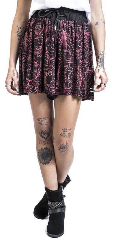 Gothicana By Emp "Soft Fabric Shorts With Red Decorations" Shorts Black By Black Premium By EMP