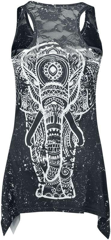 Gothicana By Emp "Spiritual Elephant Lace Panel Vest" Top Black-white By Innocent