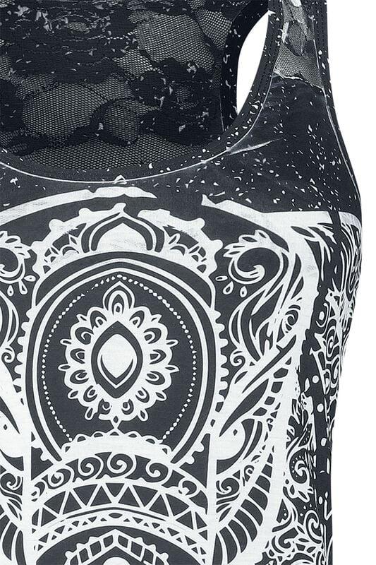 Gothicana By Emp "Spiritual Elephant Lace Panel Vest" Top Black-white By Innocent