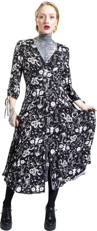 Gothicana By Emp "Star Sign Maxi Dress" Maxi Dress Black-grey-white By Hell Bunny