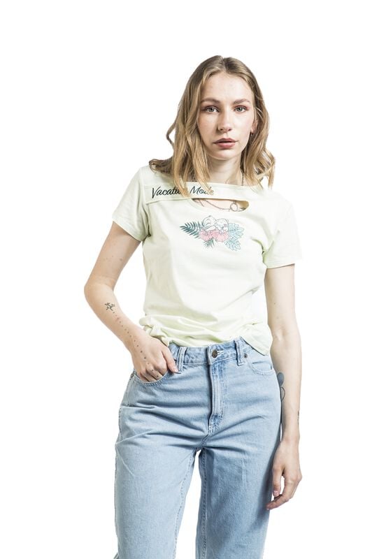 Gothicana By Emp "Stitch - Flowers" T-Shirt Light Green By Lilo & Stitch