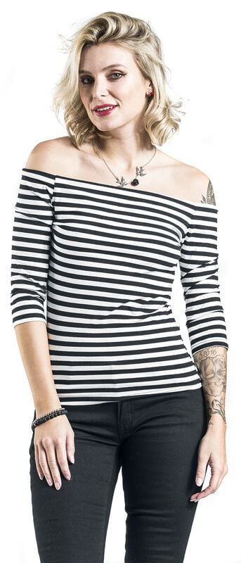 Gothicana By Emp "Stripes Longsleeve" Long-sleeve Shirt Black-white By Forplay