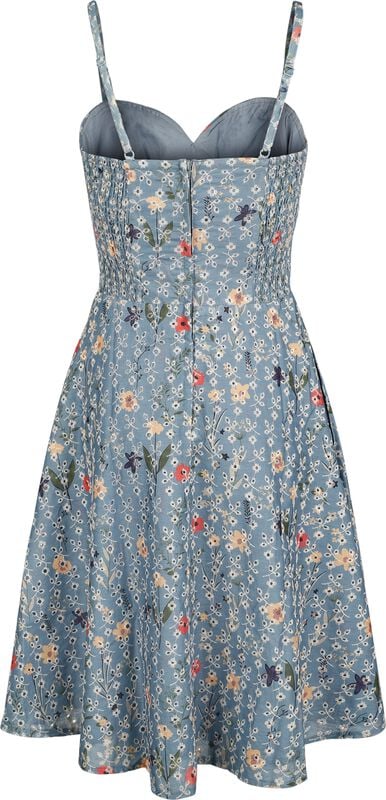 Gothicana By Emp "Summer Flowers Emb Flare Dress" Midi Dress Blue By Voodoo Vixen