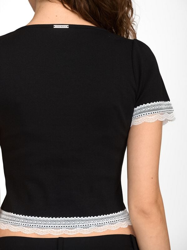Gothicana By Emp "Sweet Crop Top" T-Shirt Black-white By Vive Maria