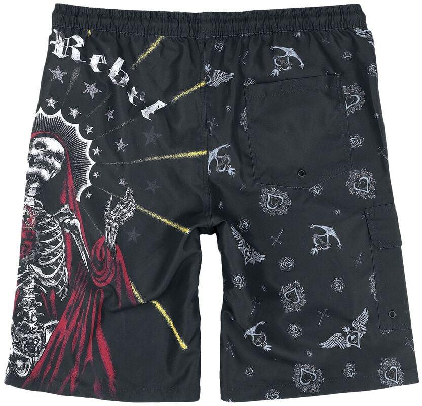 Gothicana By Emp "Swim Shorts With Old School Print" Swim Shorts Black By Rock Rebel By EMP