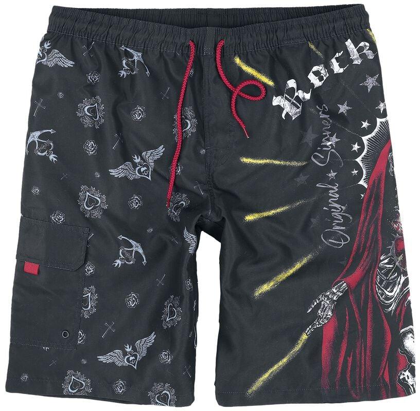 gothicana by emp "Swim Shorts With Old School Print" Swim Shorts black by Rock Rebel by EMP