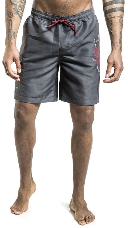 Gothicana By Emp "Swim Shorts With Roses" Swim Shorts Dark Grey By Rock Rebel By EMP