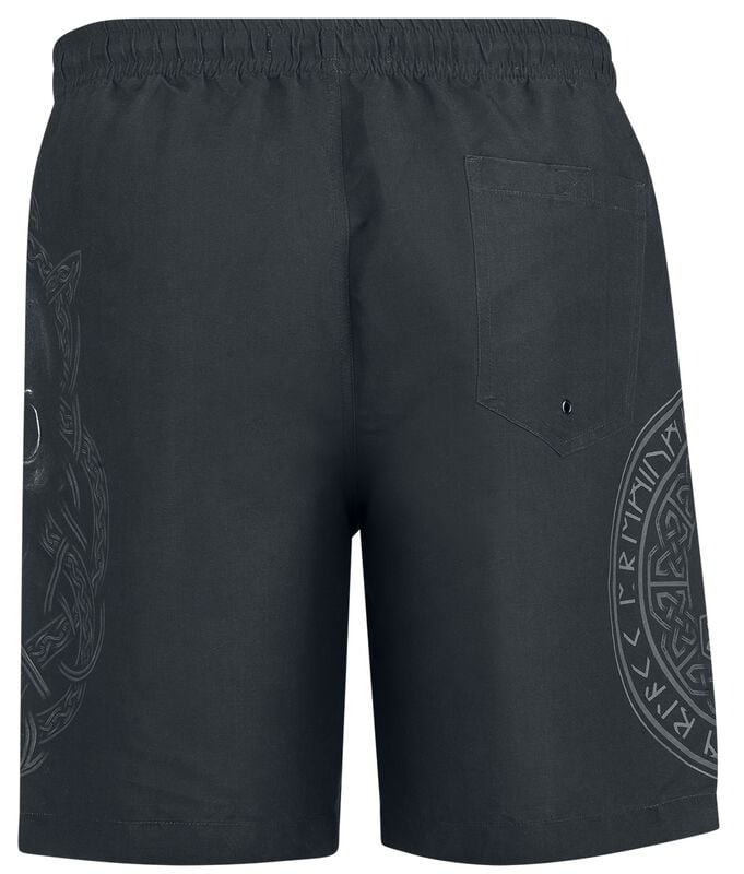 Gothicana By Emp "Swim Shorts With Skull And Runes Print" Swim Shorts Black By Black Premium By EMP