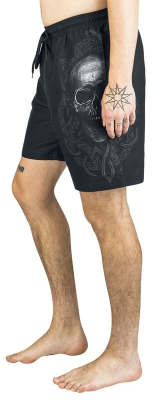 Gothicana By Emp "Swim Shorts With Skull And Runes Print" Swim Shorts Black By Black Premium By EMP