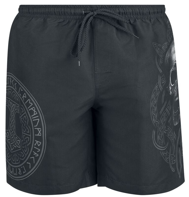 gothicana by emp "Swim Shorts With Skull And Runes Print" Swim Shorts black by Black Premium by EMP