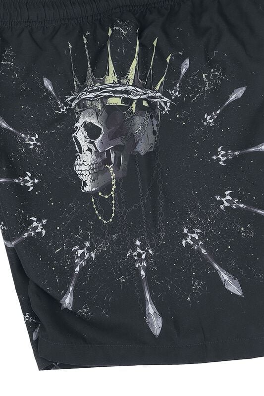 Gothicana By Emp "swim Shorts With Skull King And Sword" Swim Shorts Black By Rock Rebel By EMP