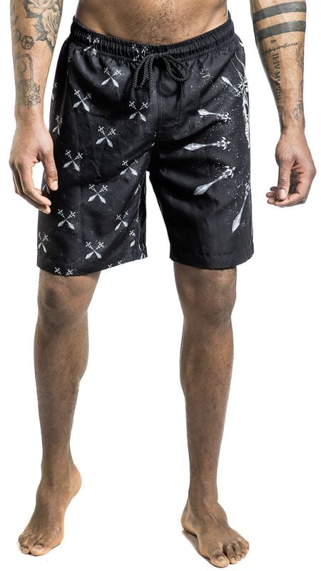 Gothicana By Emp "swim Shorts With Skull King And Sword" Swim Shorts Black By Rock Rebel By EMP