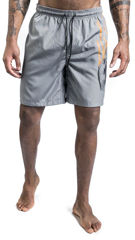 Gothicana By Emp "Swimshorts With Gorilla Print" Swim Shorts Grey By RED By EMP
