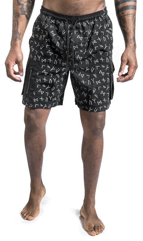 Gothicana By Emp "Swimshorts With Rune Pattern" Swim Shorts Grey By Black Premium By EMP