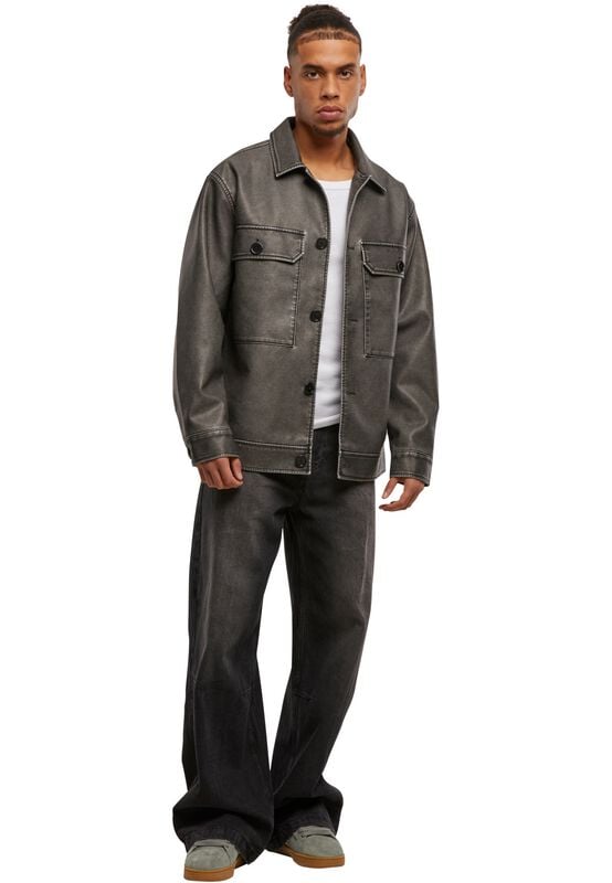Gothicana By Emp "Synthetic Vintage Leather Shirt Jacket" Imitation Leather Jacket Black By Urban Classics