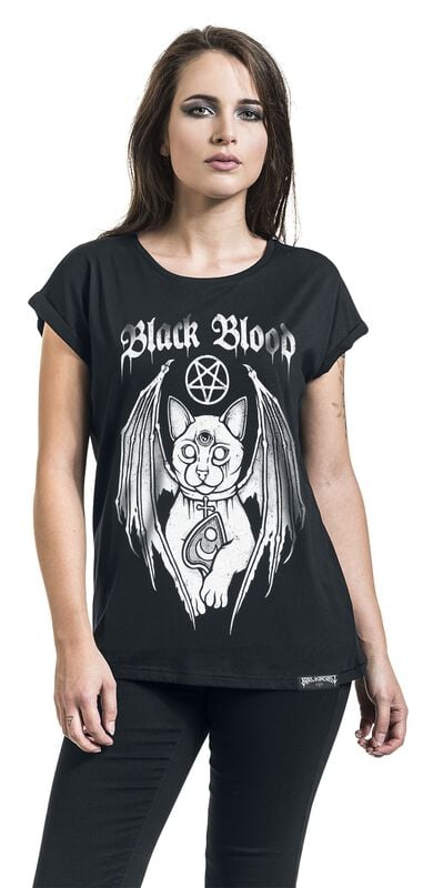 Gothicana By Emp "T-Shirt With Demonic Cat" T-Shirt Black By Black Blood By Gothicana