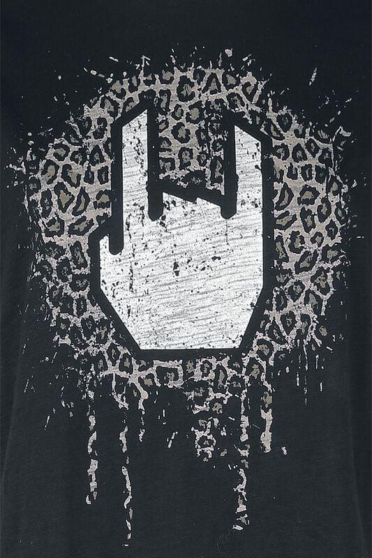 Gothicana By Emp "T-Shirt With Leopard-Print Rockhand" T-Shirt Black By EMP Stage Collection