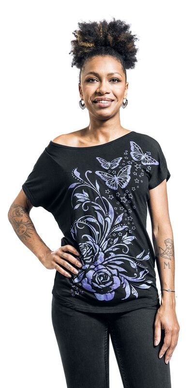 Gothicana By Emp "T-Shirt With Print And Mesh Back" T-Shirt Black By Full Volume By EMP