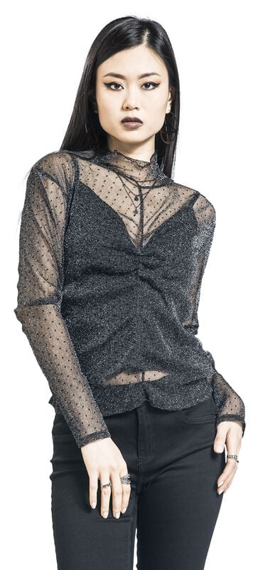 Gothicana By Emp "Transparent Longsleeve Shirt With Dots And Silver Threads" Long-sleeve Shirt Black By Black Premium By EMP