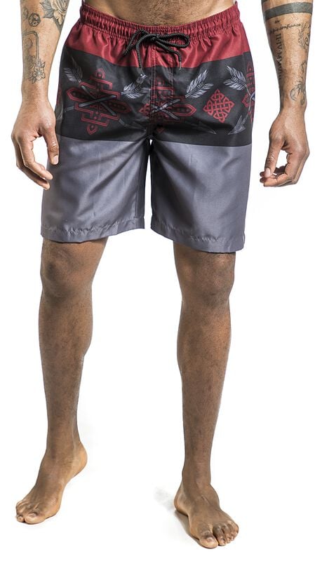 Gothicana By Emp "Tricolor Swim Shorts With Arrow Print" Swim Shorts Red-black By Black Premium By EMP