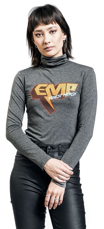 Gothicana By Emp "Turtleneck Shirt With EMP Print" Long-sleeve Shirt Mottled Grey By EMP Stage Collection