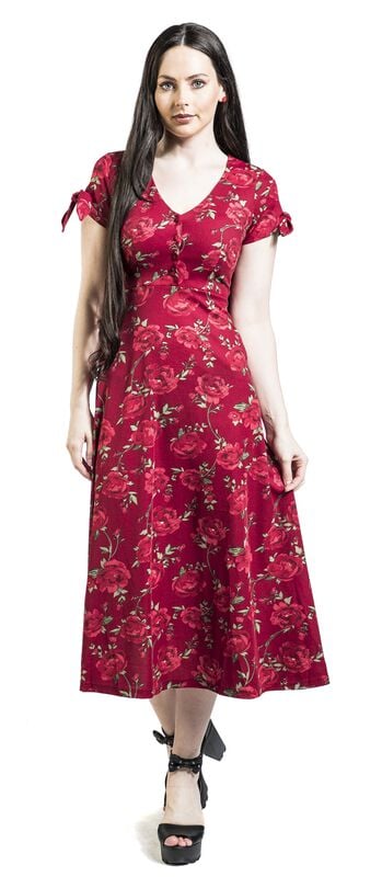 Gothicana By Emp "V-neck Flared Dress" Maxi Dress Red By Voodoo Vixen